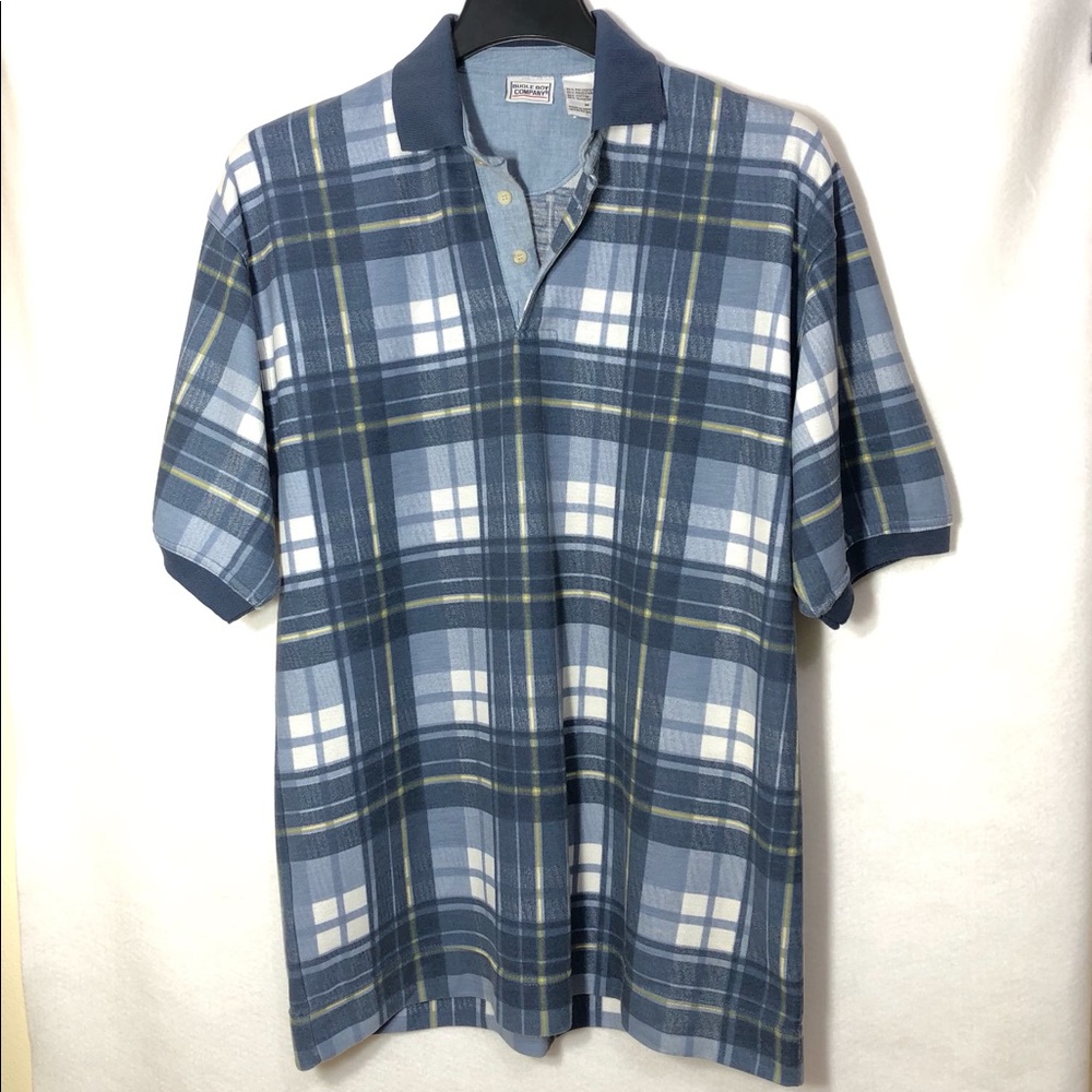 Vintage Bugle Boy Company Plaid Polo Shirt Size Mens Medium